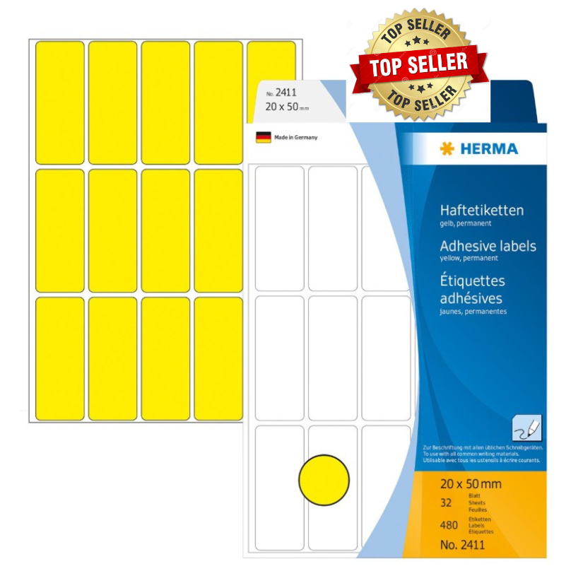 The Office Shoppe - HERMA Yellow Rectangle Sticker Office Pack Multi ...