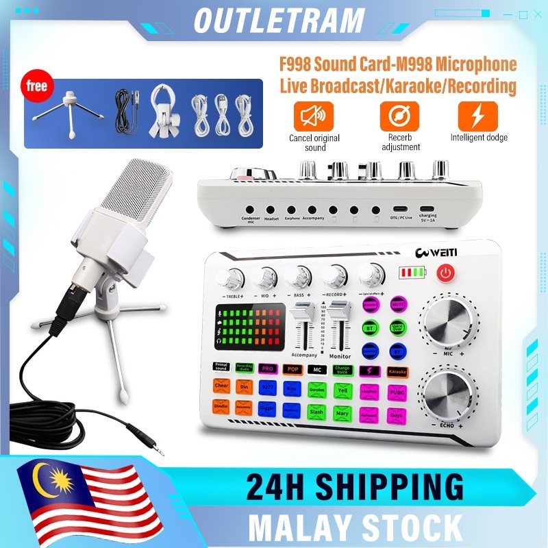 2024 Upgraded F998 Sound Card Mic Sound Mixer Sound Card Audio Mixing ...