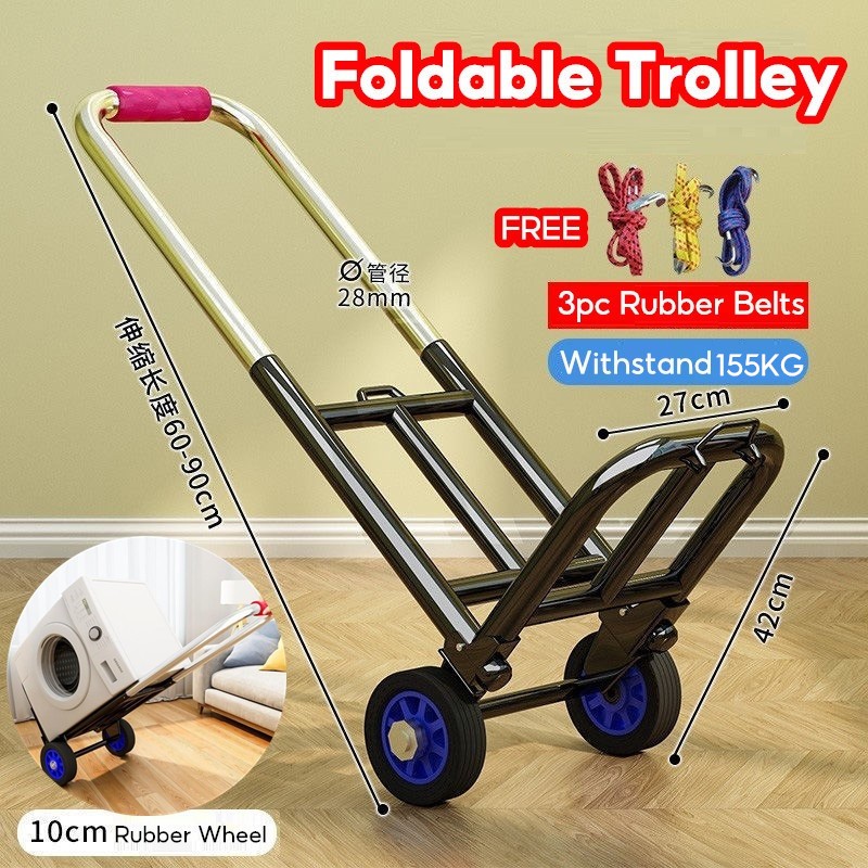 Foldable Heavy Duty Grocery Trolley Shopping Cart Free Rubber Belts  Travel Delivery Transportation