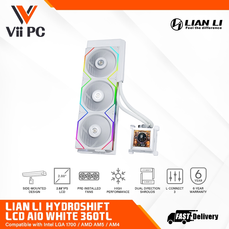 LIAN LI HYDROSHIFT LCD 360TL BLACK / WHITE 360MM AIO LIQUID COOLER