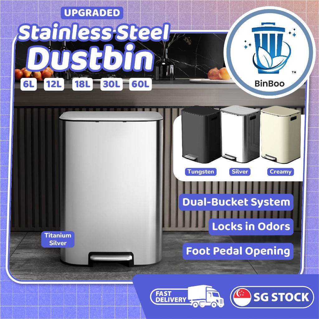 [SG STOCK] Stainless Steel Pedal Dustbin | Soft Close Lid Trash Bin ...