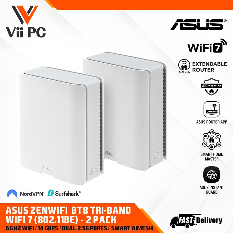 ASUS ZenWiFi BT8 Tri-band WiFi 7 (802.11be) Smart AiMesh Extendable ...