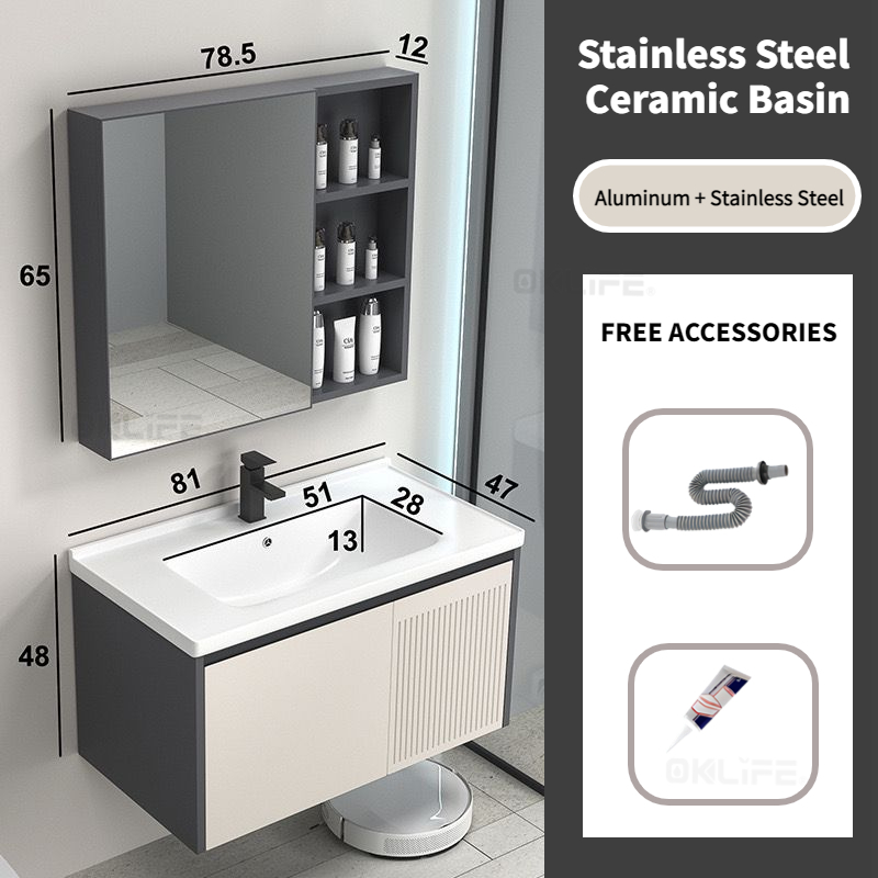 SUS 304 Stainless Steel Bathroom Vanity Set Mirror Cabinet Set view 3