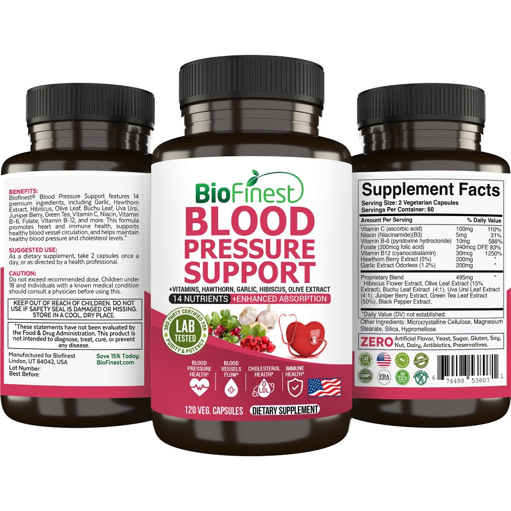 Biofinest Blood Pressure Support Supplement - Healthy Heart Blood ...