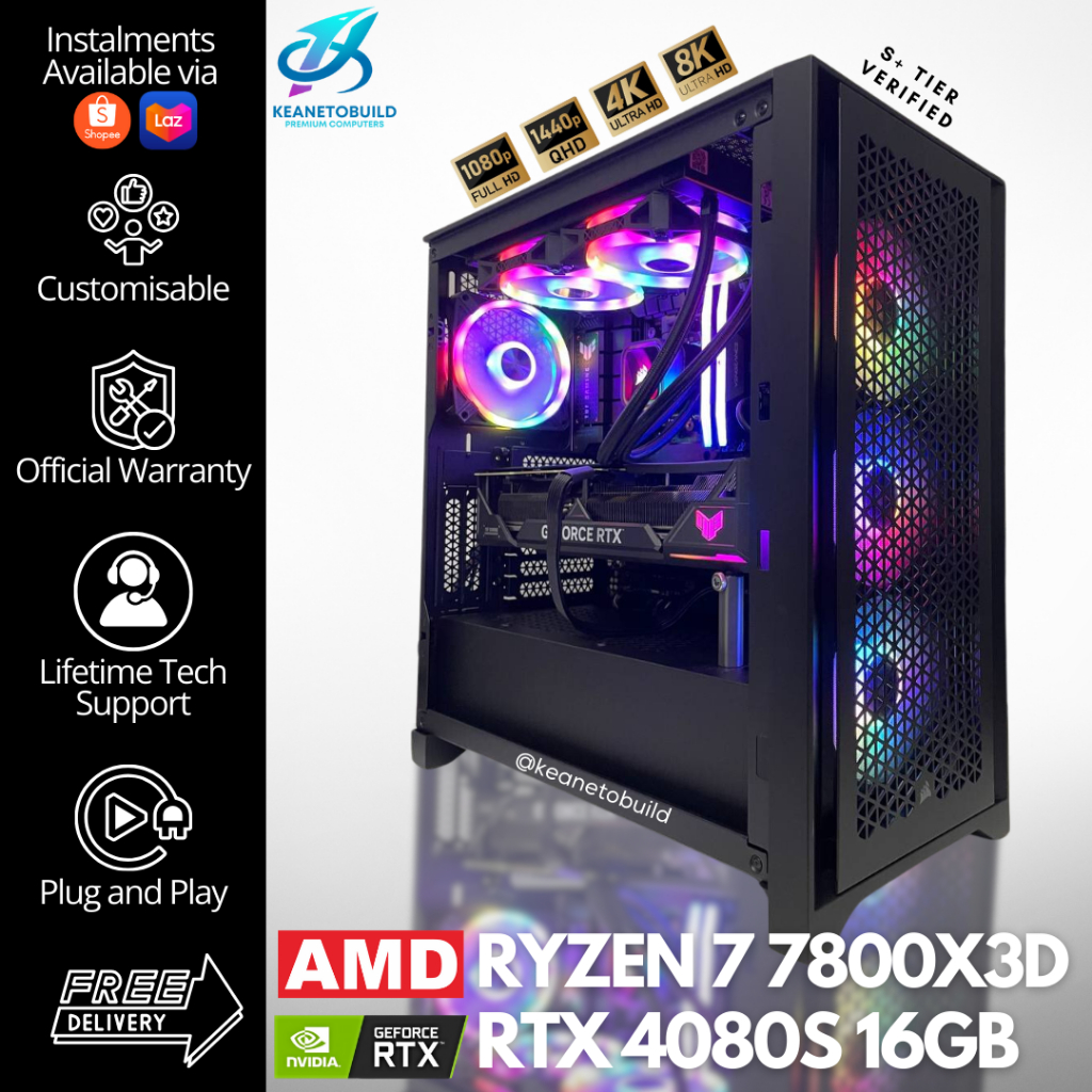 Custom Gaming PC Desktop Computer - AMD Ryzen 7 7800X3D + RTX 4080 SUPER  4080S 16GB - Black Aesthetic | Shopee Singapore