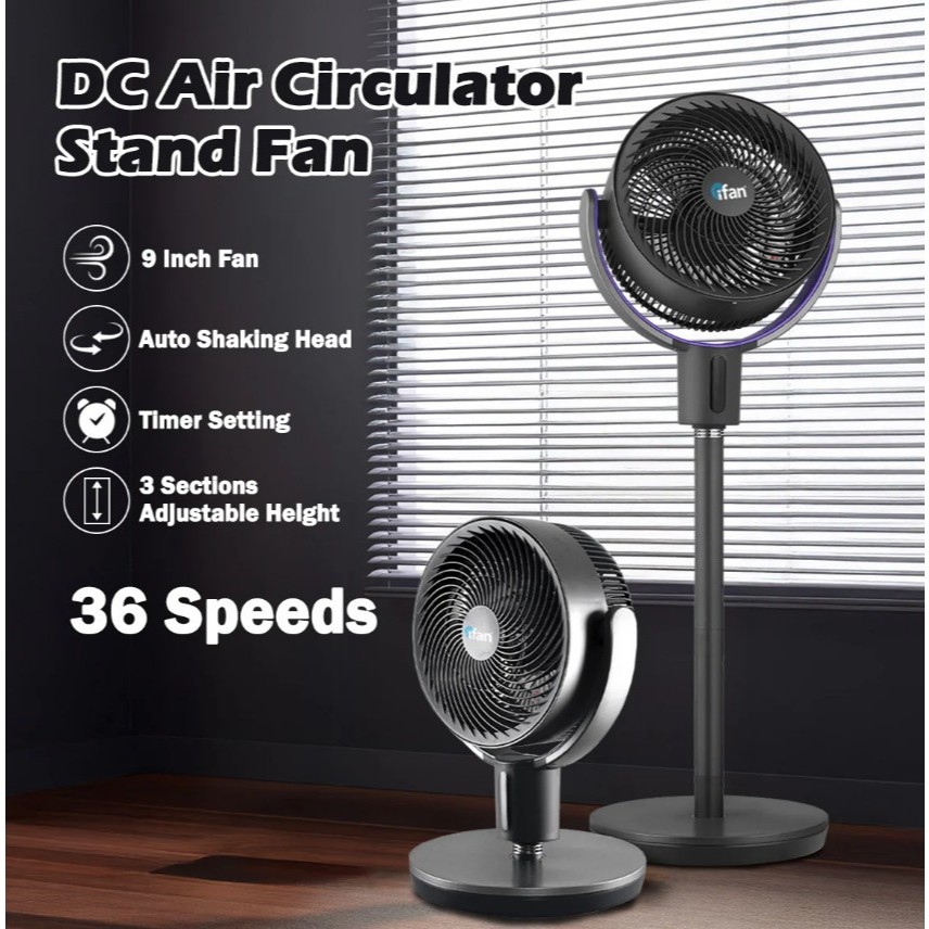 PowerPac iFan 9” DC Motor Adjustable Height LED Screen Touch Control ...