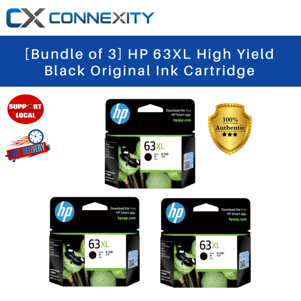 [Bundle of 3] HP 63XL High Yield Black Original Ink Cartridge HP Black ...