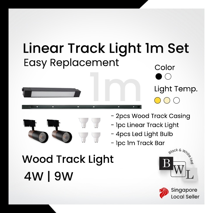 BWL LED LIGHT LED Linear Track Light 1pc with Wooden Track Light 2 pcs ...