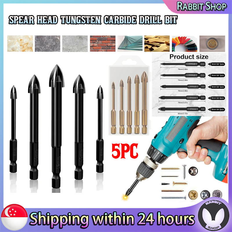 🔥🔥【SG READY STOCK】5Pcs Drill Bits 3/4/5/6/7mm Cross Hex Tile Bits ...