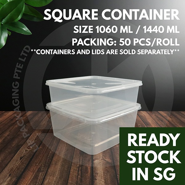 【50pcs】 Square Container SQ1/SQ1500 1060ml/1440ml【Lid Sold Separately ...