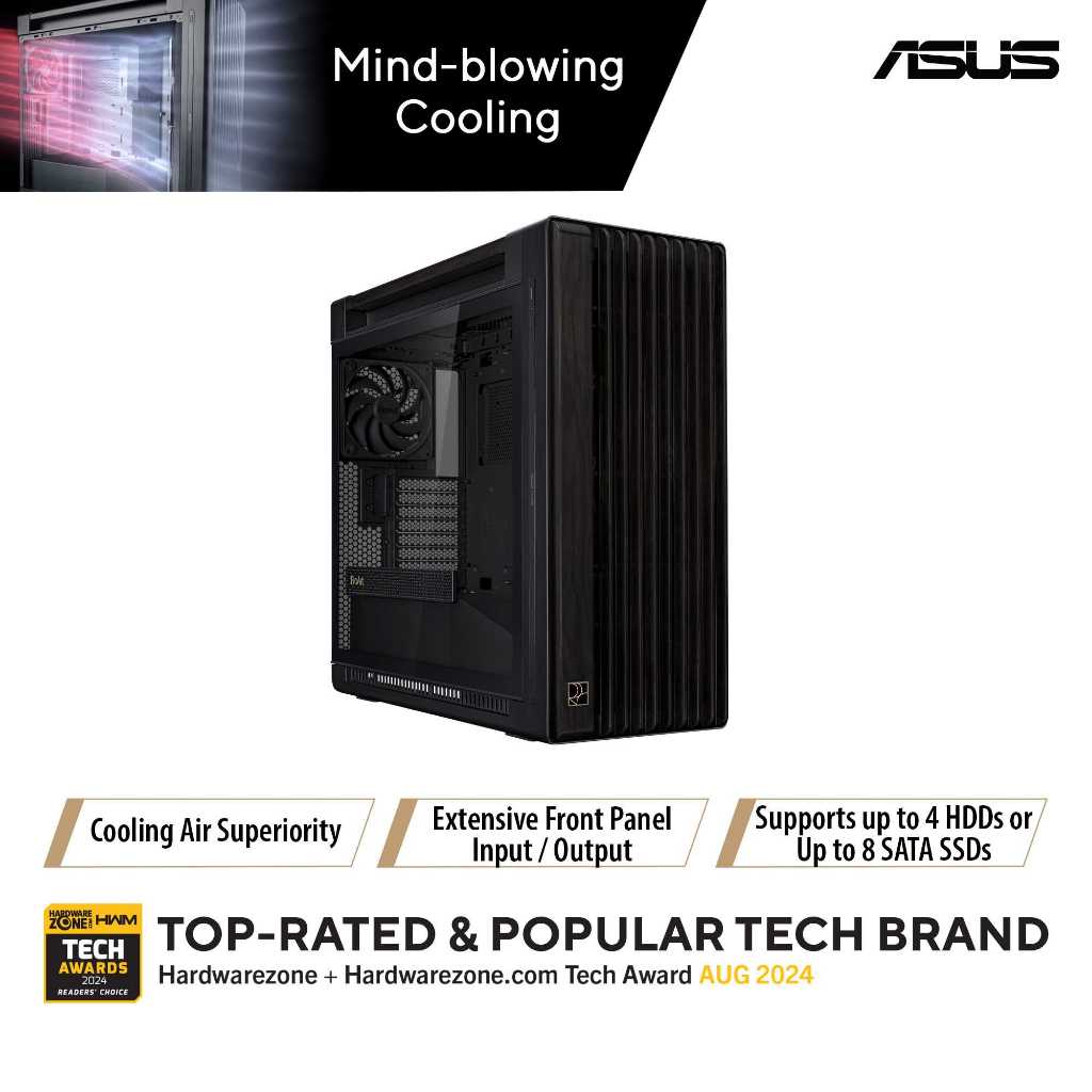ASUS ProArt PA602 Wood Edition PC Gehäuse - E-ATX Mit Holzfront & 420mm Radiator