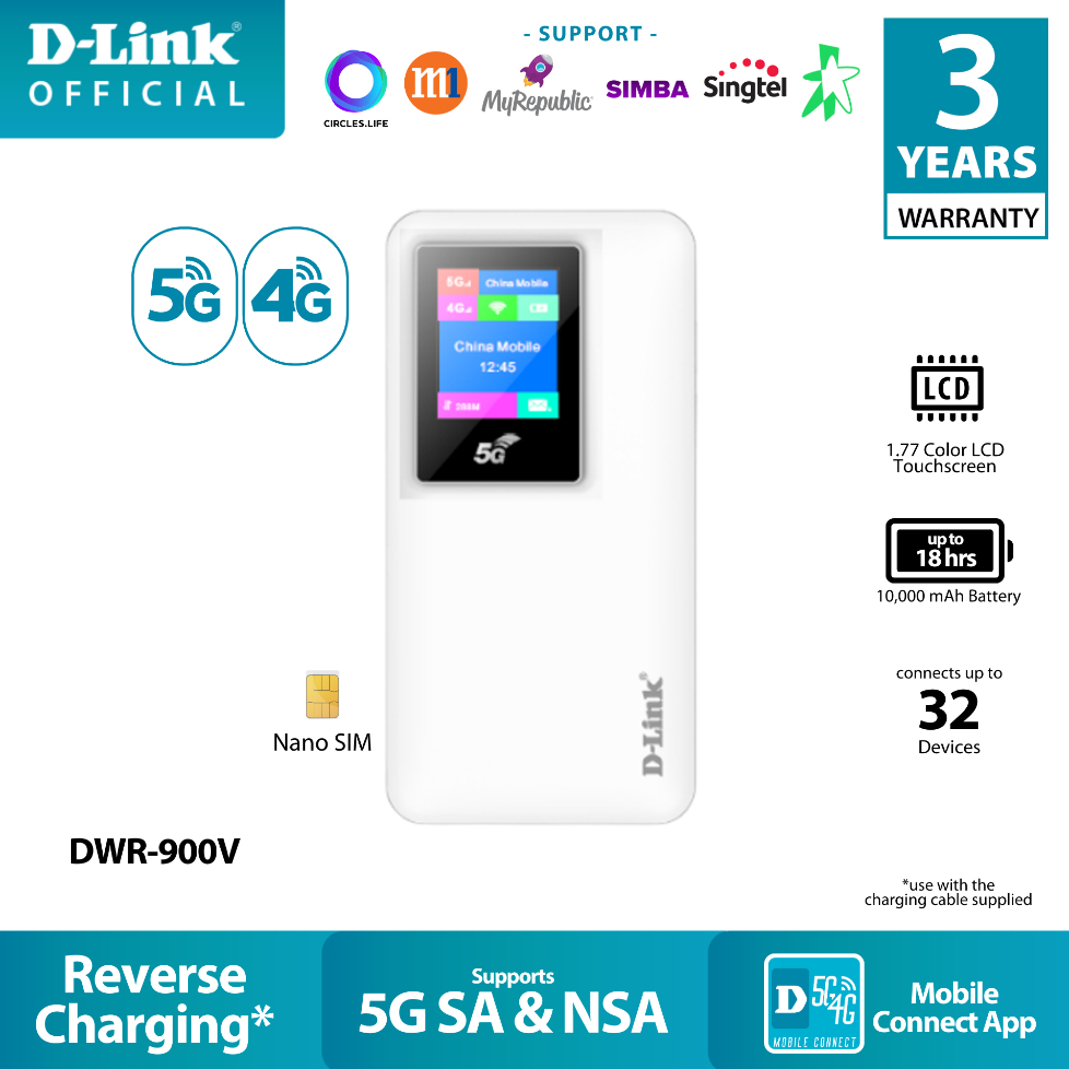 D-Link DWR-900V 5G Mobile Router Wi-Fi Hostpot | 5G NR SA and NSA MiFi ...