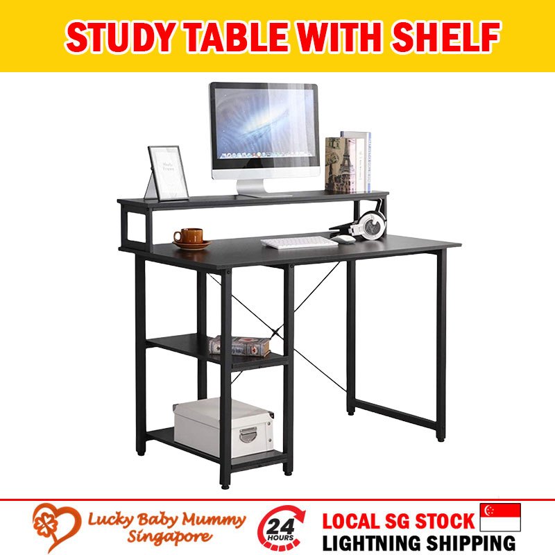 Double Layer Simple Style Table Minimalist Study Table with Bookshelf ...