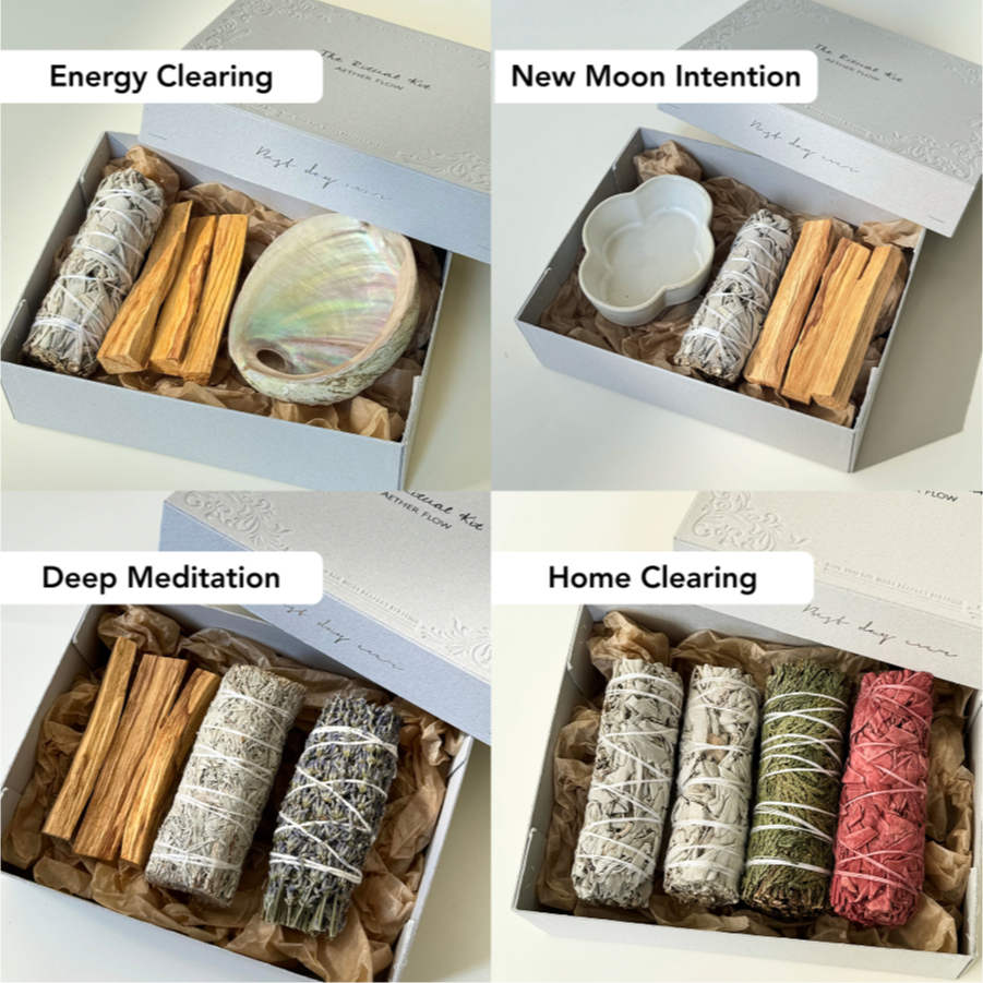 AETHER FLOW RITUAL Gift Box Set Smudging Kit White sage Palo Santo ...