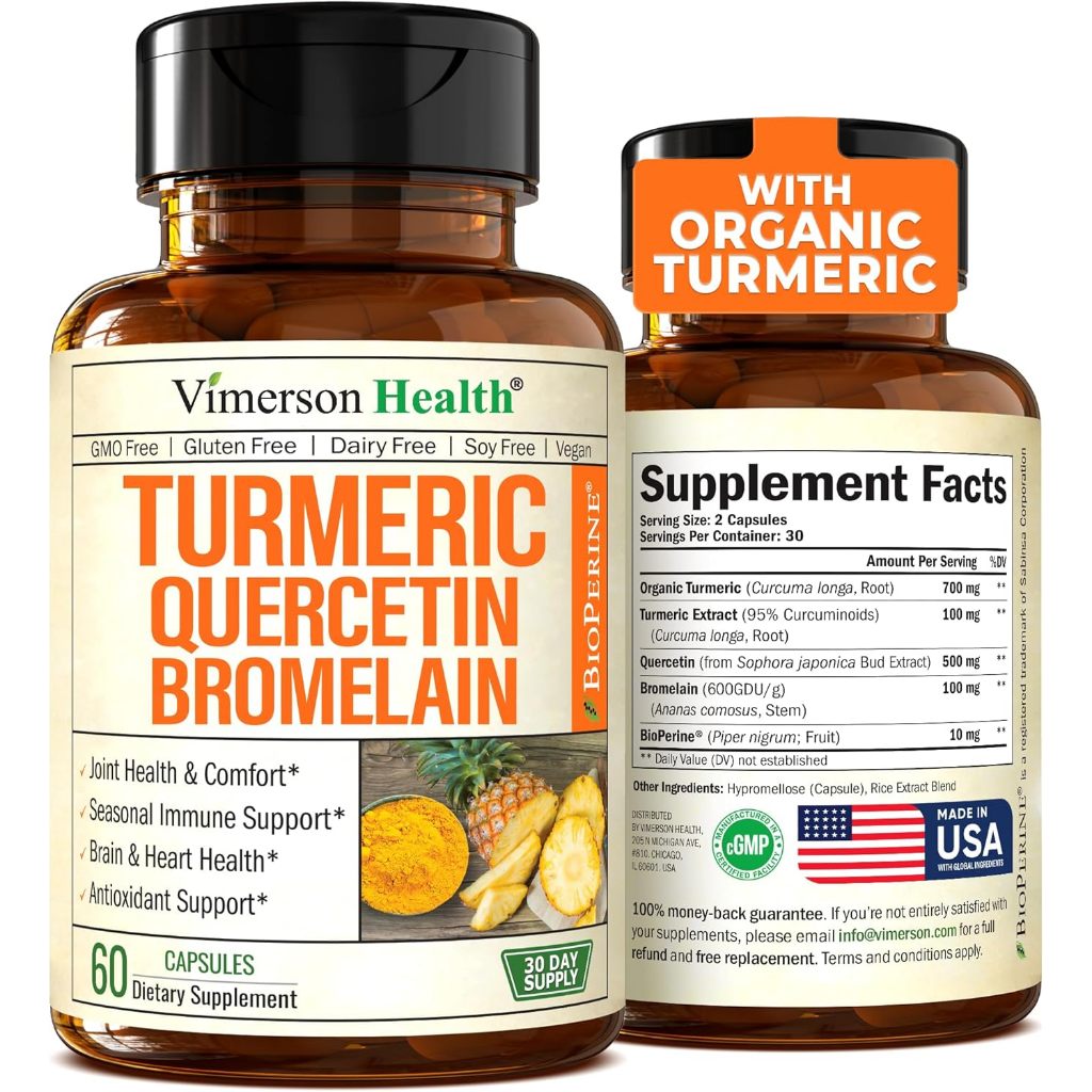 Quercetin with Bromelain & Turmeric Curcumin 60 Capsules Bromelain ...