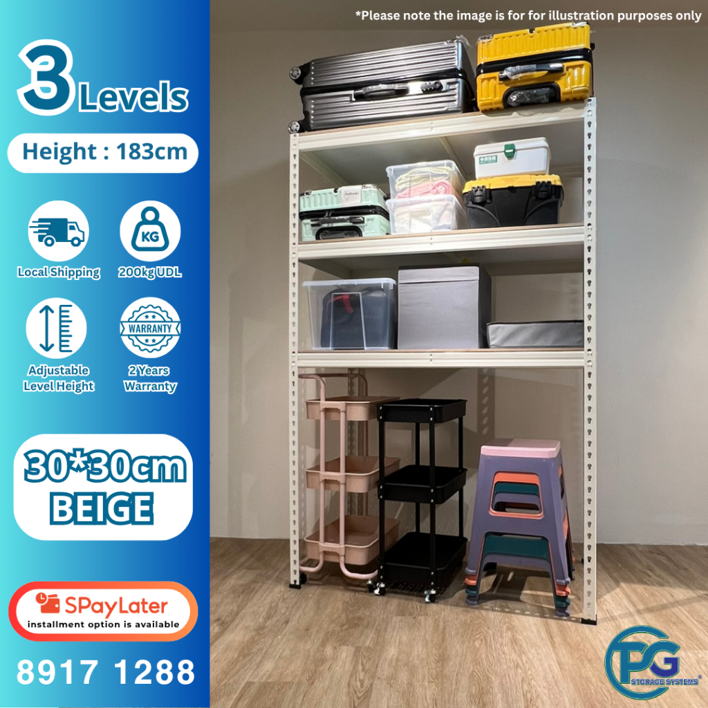 [SG Stocks] 3 Level PVC Wood Beige Rack Heavy Duty Boltless Rack (HDB ...