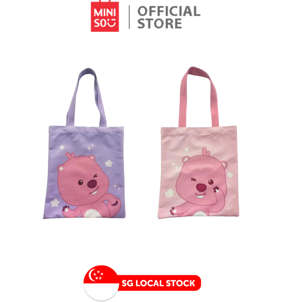 MINISO Zanmang Loopy Collection Flat Shopping Bag Purple Pink Shoulder Bags Tote Bags Shopee Singapore