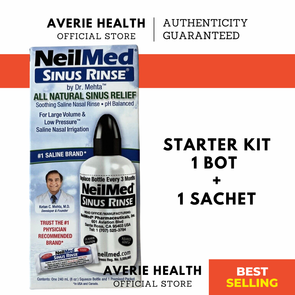 Neilmed Sinus Rinse Starter Kit Adult Premixed Sachets 1s + 1 Bottle ...