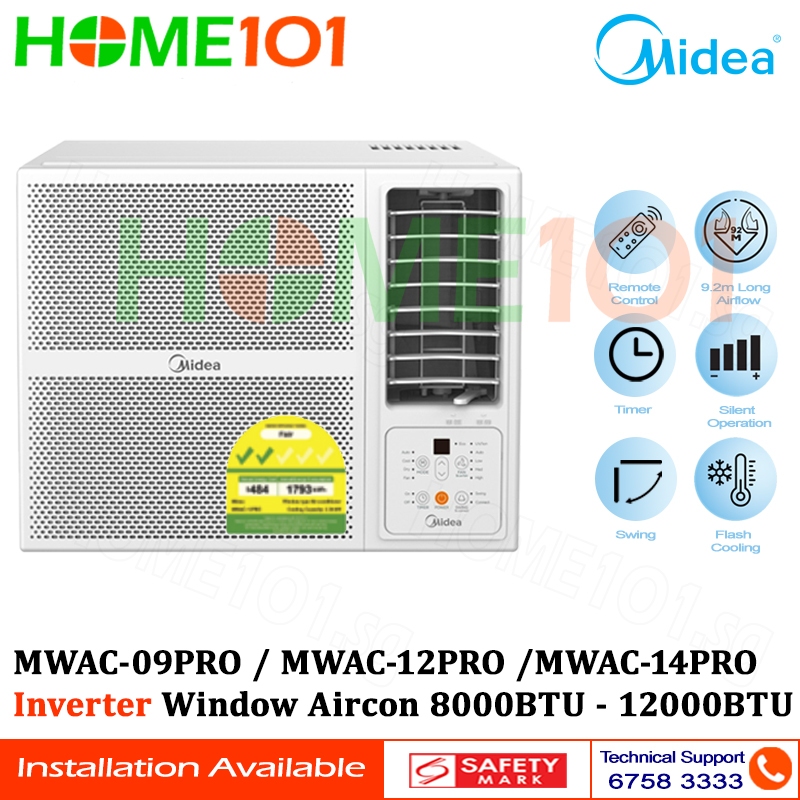 Midea Inverter Window AirCon with Remote 8000btu - 14000BTU MWAC-09PRO ...