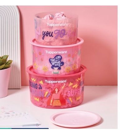 tupperware pretty one touch pink set 3pcs/set | Shopee Singapore
