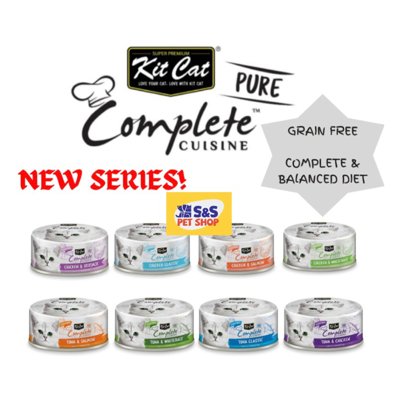 Kit Cat Complete Cuisine Pure Wet Cat Canned Food 70g 🔥 [Bundle of 24 ...