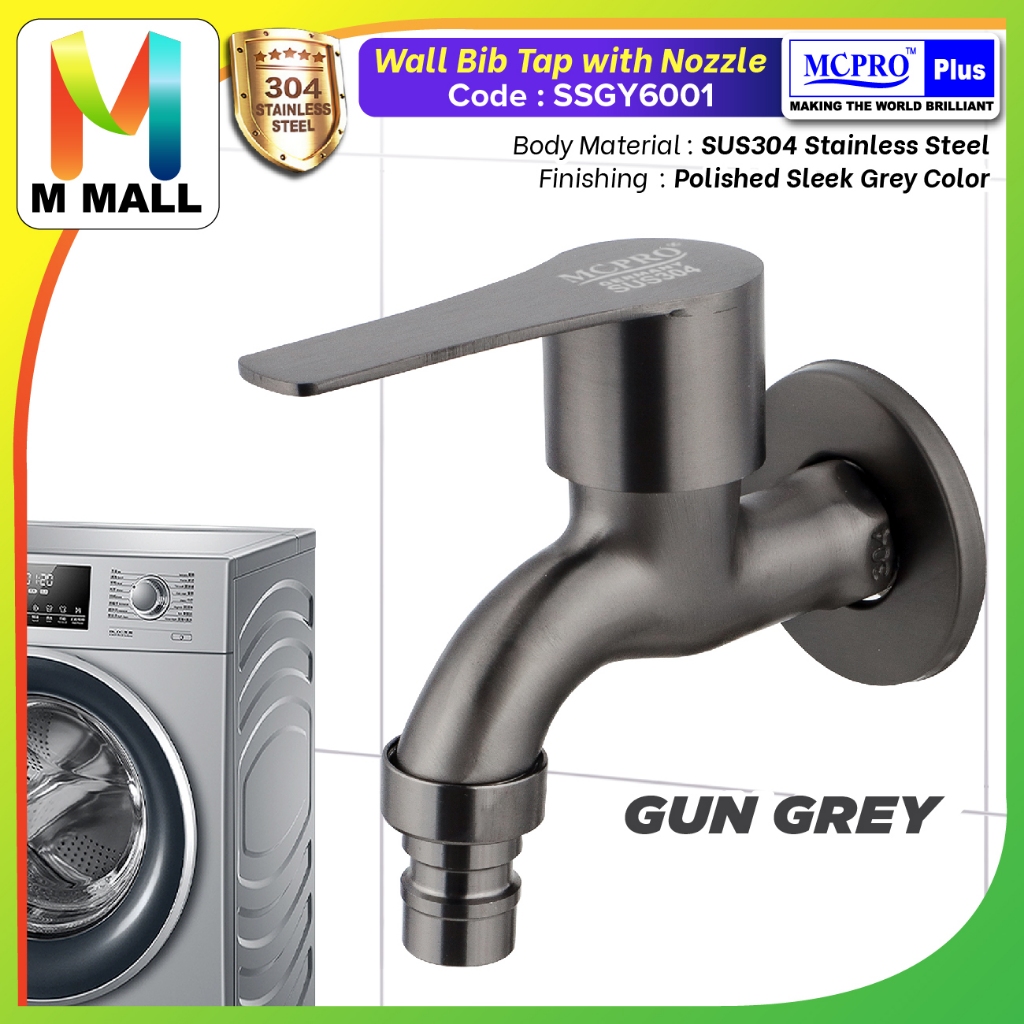 MCPRO Stainless Steel SUS304 Bathroom Faucet GUN GREY Wall Bib Tap With ...