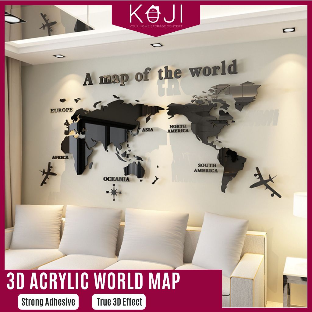 3D Acrylic World Map Wall Decoration Modern Office & Home Wall Art ...