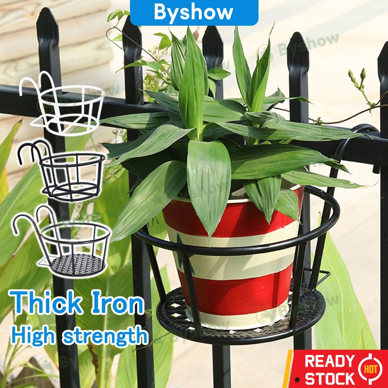 【Byshow】Outdoor Balcony Iron Flower Pot Rack Wall Hanging Planter Stand ...