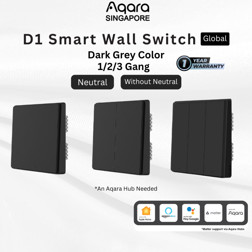 AQARA D1 Smart Wall Switch Global Version (1/2/3 Gang) ZigBee Dark Grey ...
