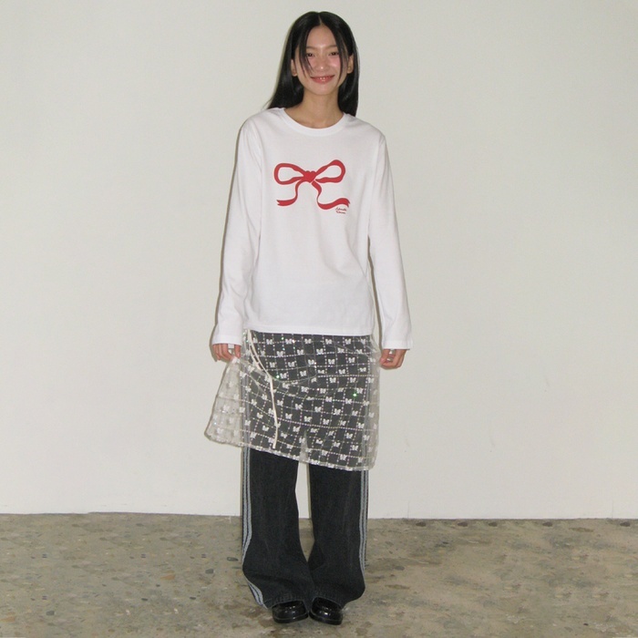 RONRON EMBO HEART RIBBON BASIC FIT LONG SLEEVE 3color