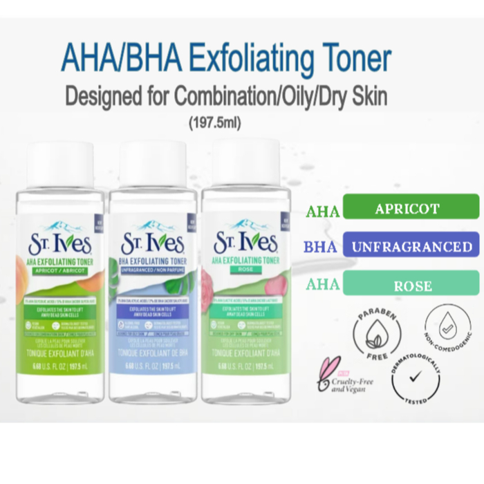 St Ives AHA BHA Exfoliating Toner - 197.5ml. Unfragranced / Rose ...