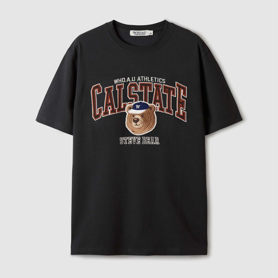 【WHO.A.U】Steve Campus Arch Letter T-shirt[B] WHO.A.U] Steve Campus Patch T-shirt[B] | WHRPE2492U