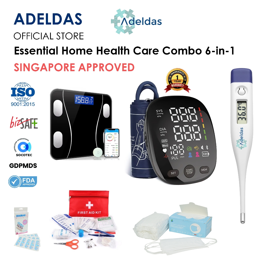Essential Home Health Care Combo 6-in-1 - Thermometer, BP Monitor ...