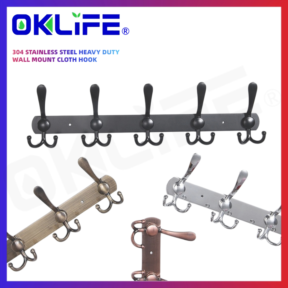 OKLIFE. SUS 304 Stainless Steel Clothes Hanging Double Hook Towel Rack Heavy Duty Wall Mount Cloth Hook Hanger