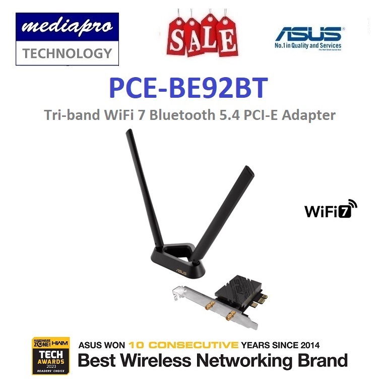 6GHz Band Adapter ASUS PCE-BE92BT - 6GHz Band With Bluetooth 5.4