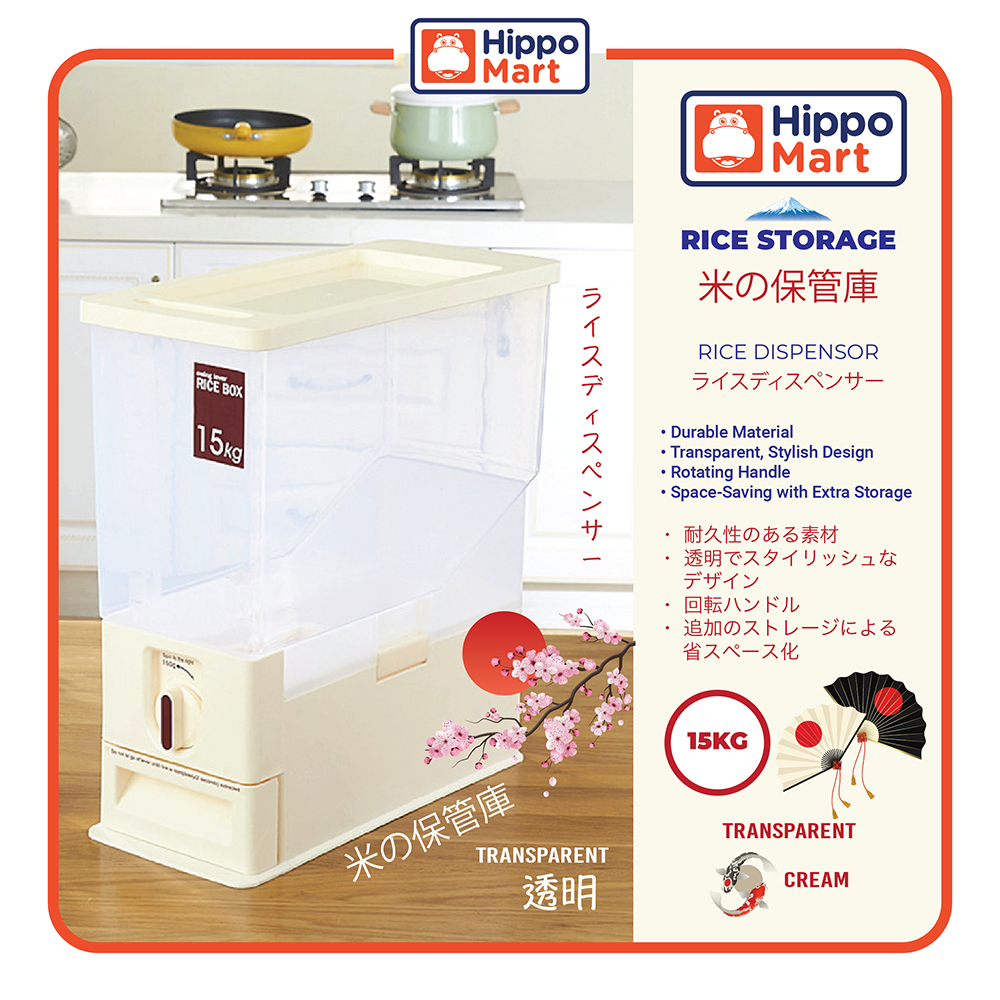 HippoMart Rice Container | Japan Design | 15L | Rice Storage | Kitchen ...