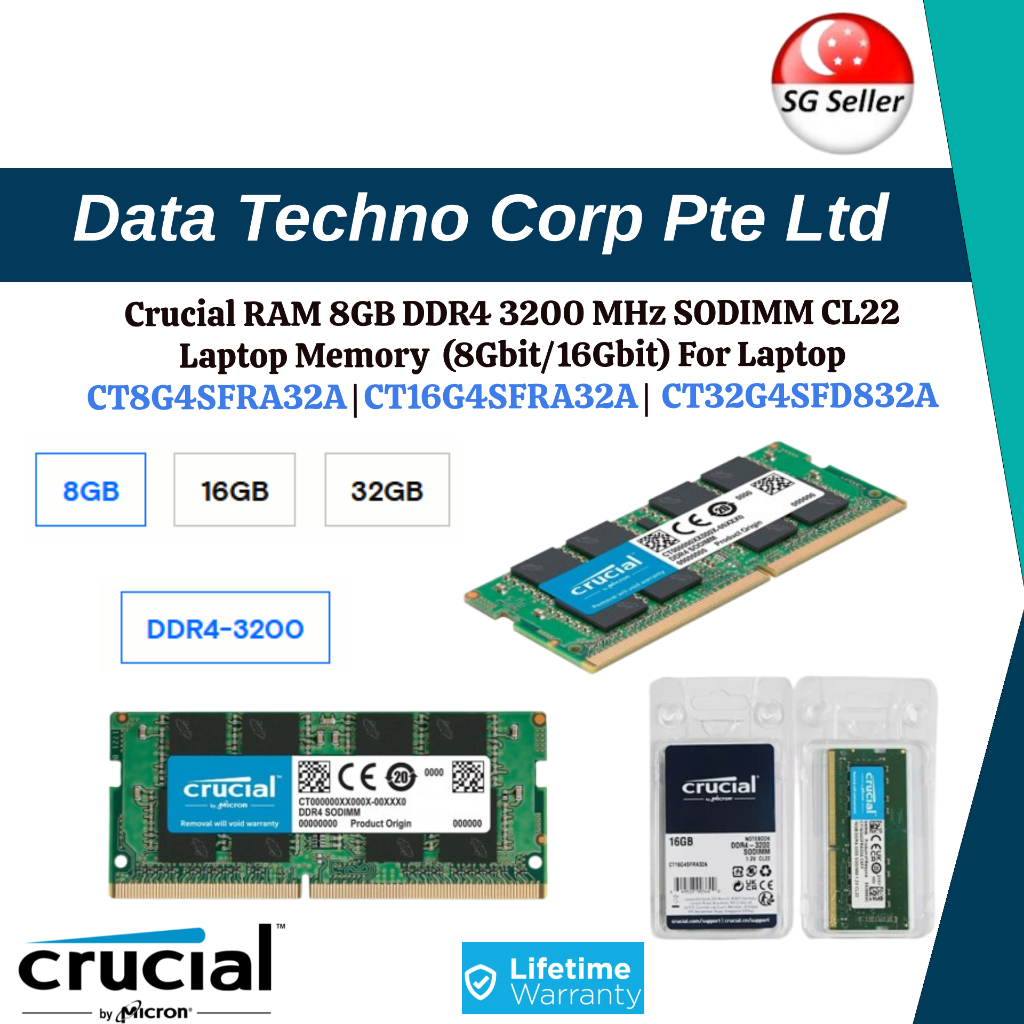 SG Local - Crucial RAM 8GB 16GB 32GB DDR4 3200 MHz SODIMM CL22 1.2V ...