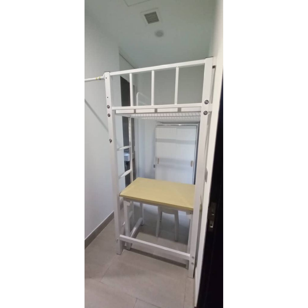 Loft bed with table and sliding door wardrobe customize for helper.room ...