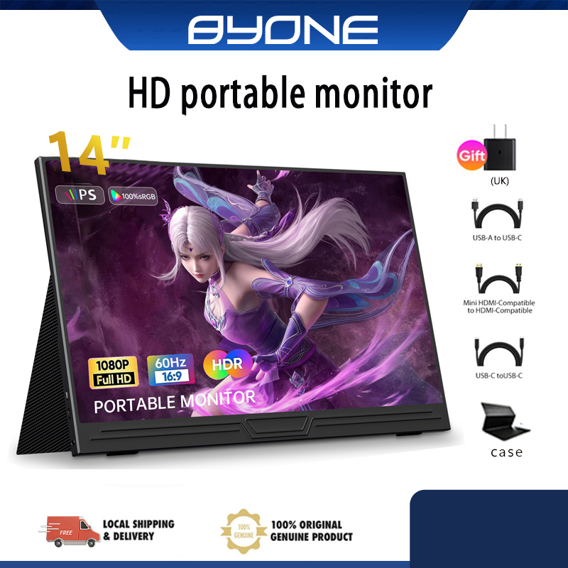 BYONE 14 Inch Portable Monitor/Gaming Monitor for Switch XBOX PS4 Phone ...