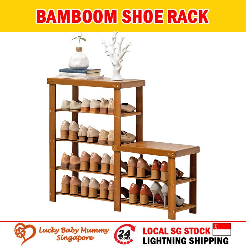 Darker Bamboo Shoe Rack Bench/Convenient Seat Wearing Taking off Shoes ...