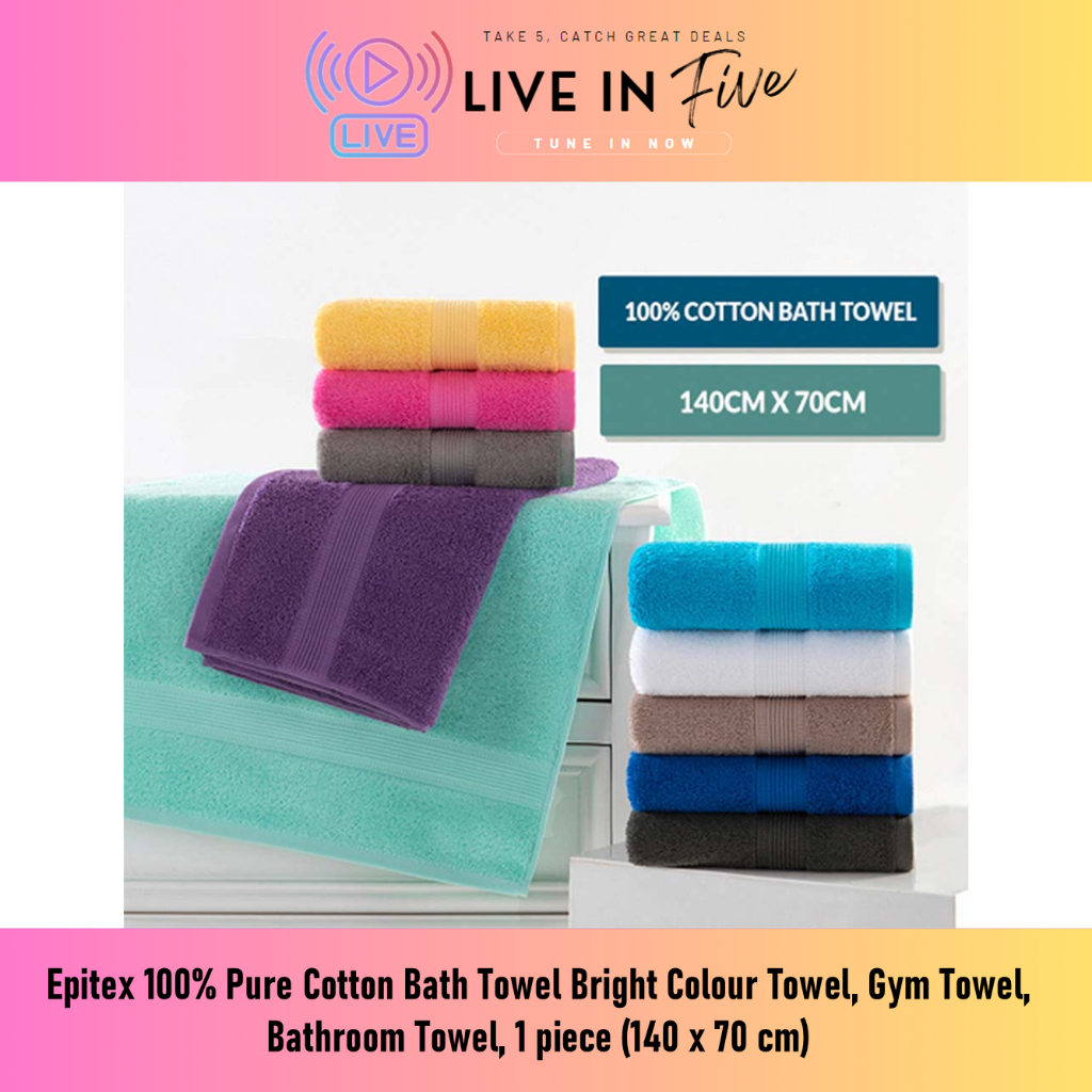 Epitex 100 Pure Cotton Bath Towel Bright Colour Towel Gym Towel Bathroom Towel 1 piece 140 x 70 cm Shopee Singapore