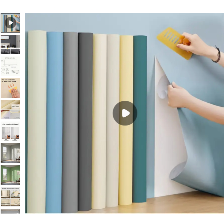 Macaron Color Waterproof Matte Self-Adhesive Wallpaper Removable Solid ...