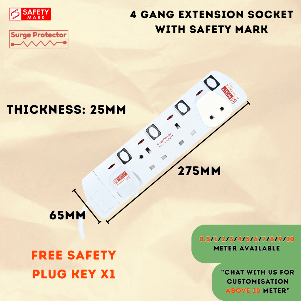[1Year Warranty][Free Safety Plug Key] 2/3/4/5/6 Gang Extension Socket ...