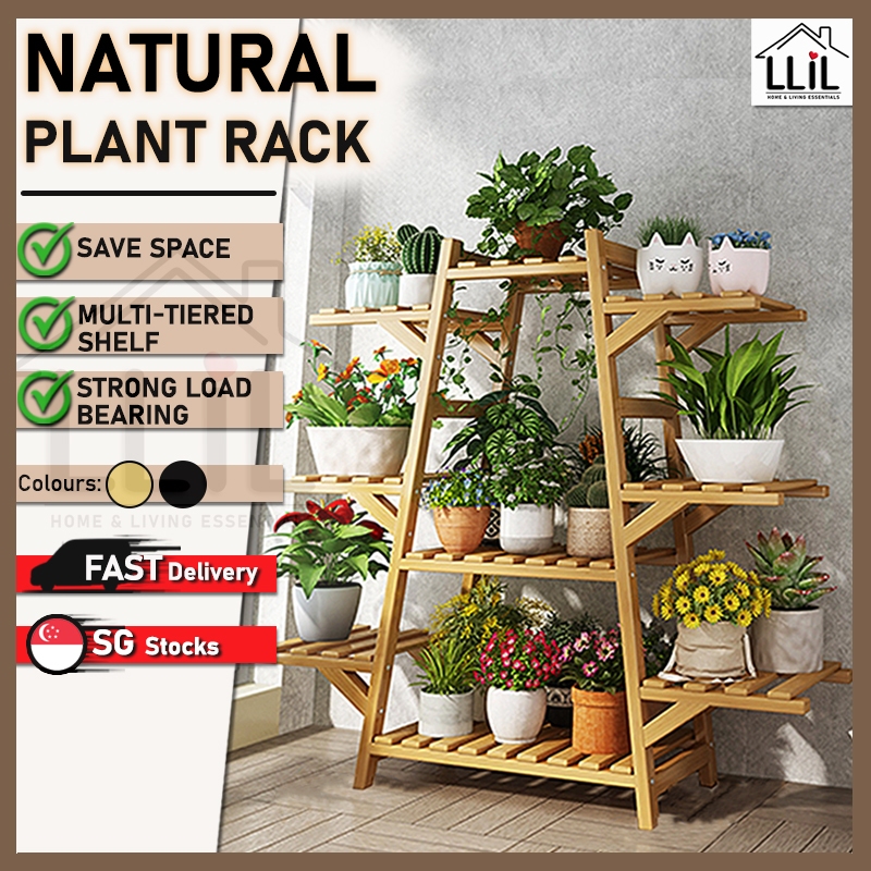 [SG STOCKS] Natural Plant Rack Flower Rack Indoor Balcony Living Room ...