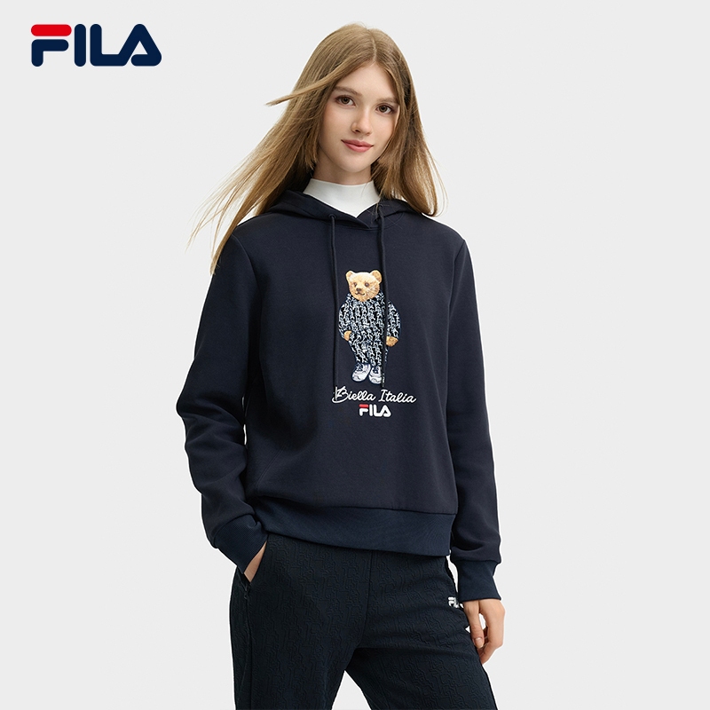 FILA CORE LIFESTYLE HERITAGE CLASSIC MONOGRAM Women Hoodie with Teddy Bear Navy White Shopee Singapore