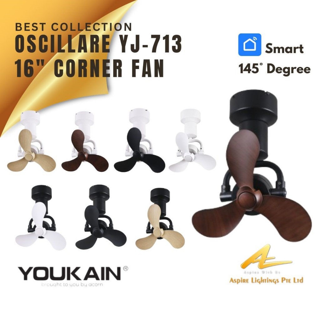 Smart Ceiling Fan Wall Mount Corner Fan Youkain YJ-713 145Degree Phone ...