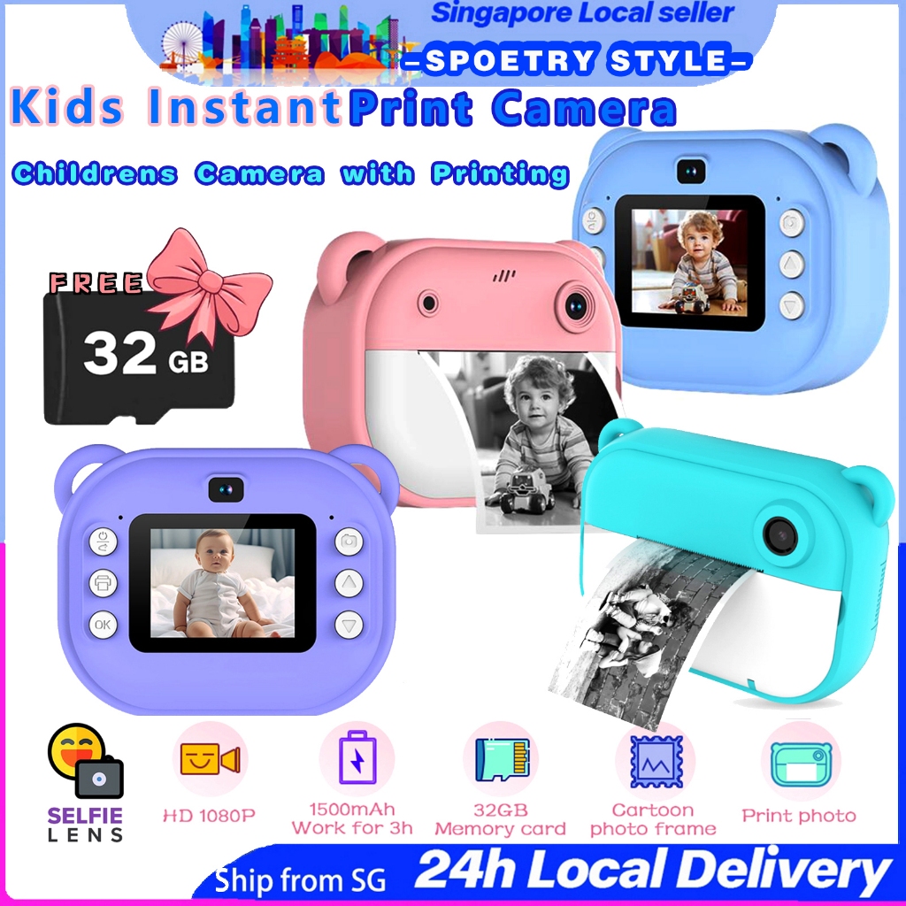 【SG SELLER-Free TF Card】Instant Camera for Kids Instant Camera Videos ...