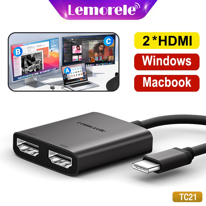 Lemorele Hdmi Splitter Usb C To Dual Hdmi To Type C To Hdmi