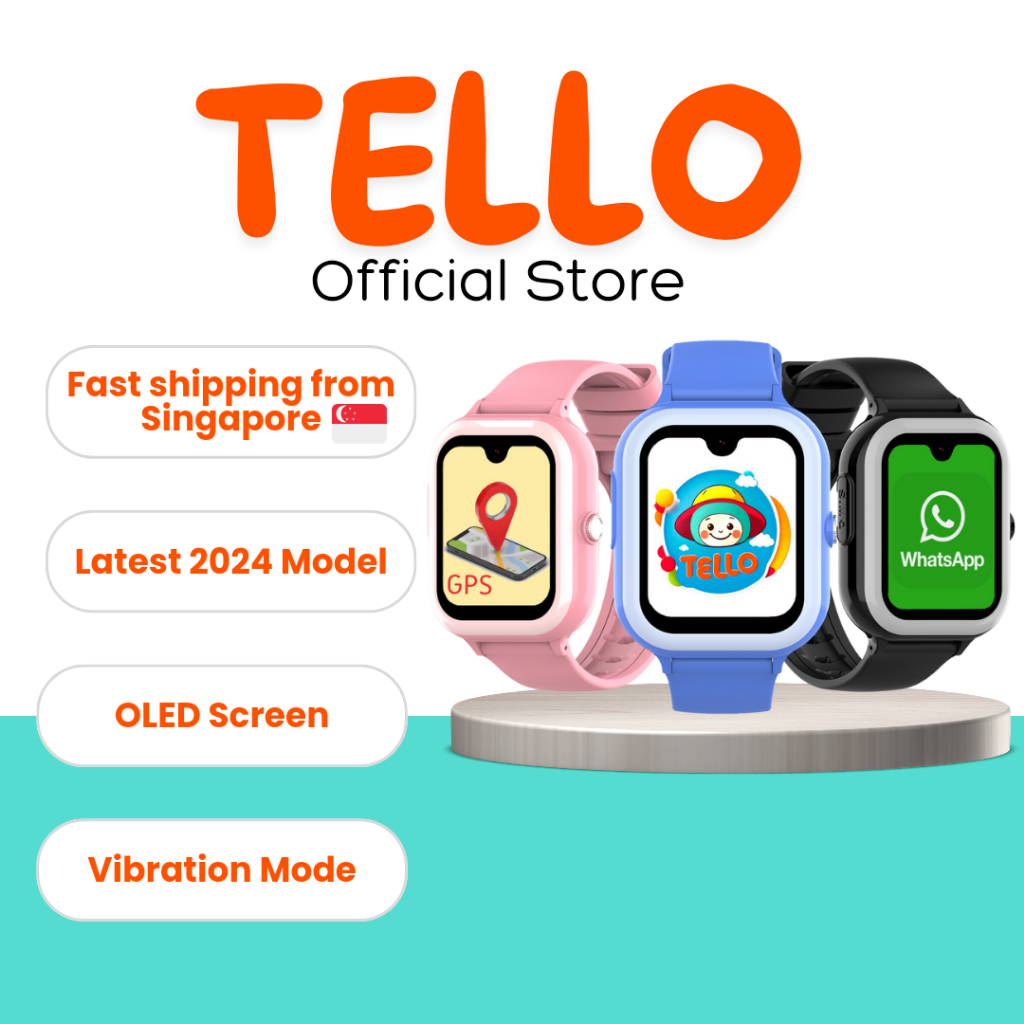 TELLO Smart watch for kids AMOLED model with 4G WiFi GPS location tracking video call messaging and Whatsapp Shopee Singapore