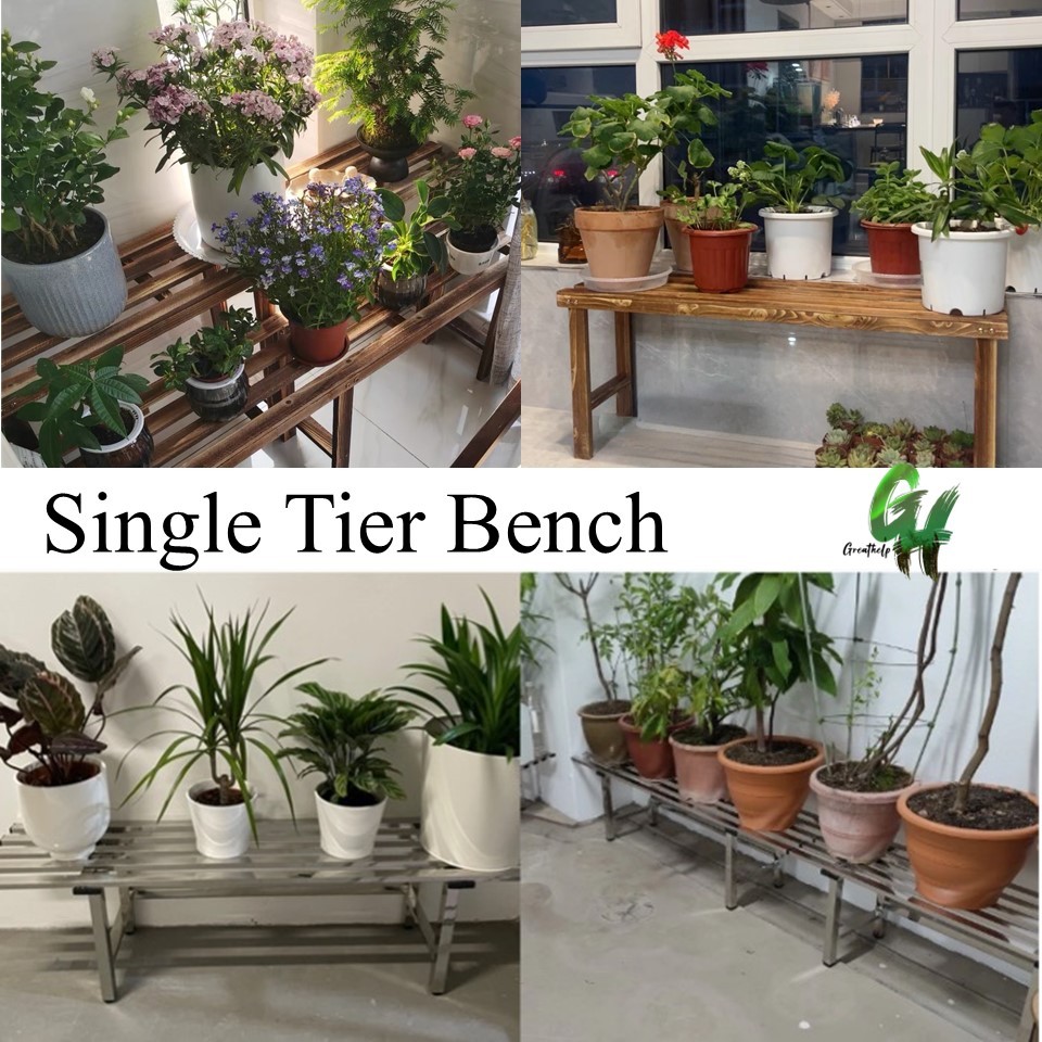 [Local Stock]Wooden Plant Rack Stainless Steel Rack Outdoor Planter ...
